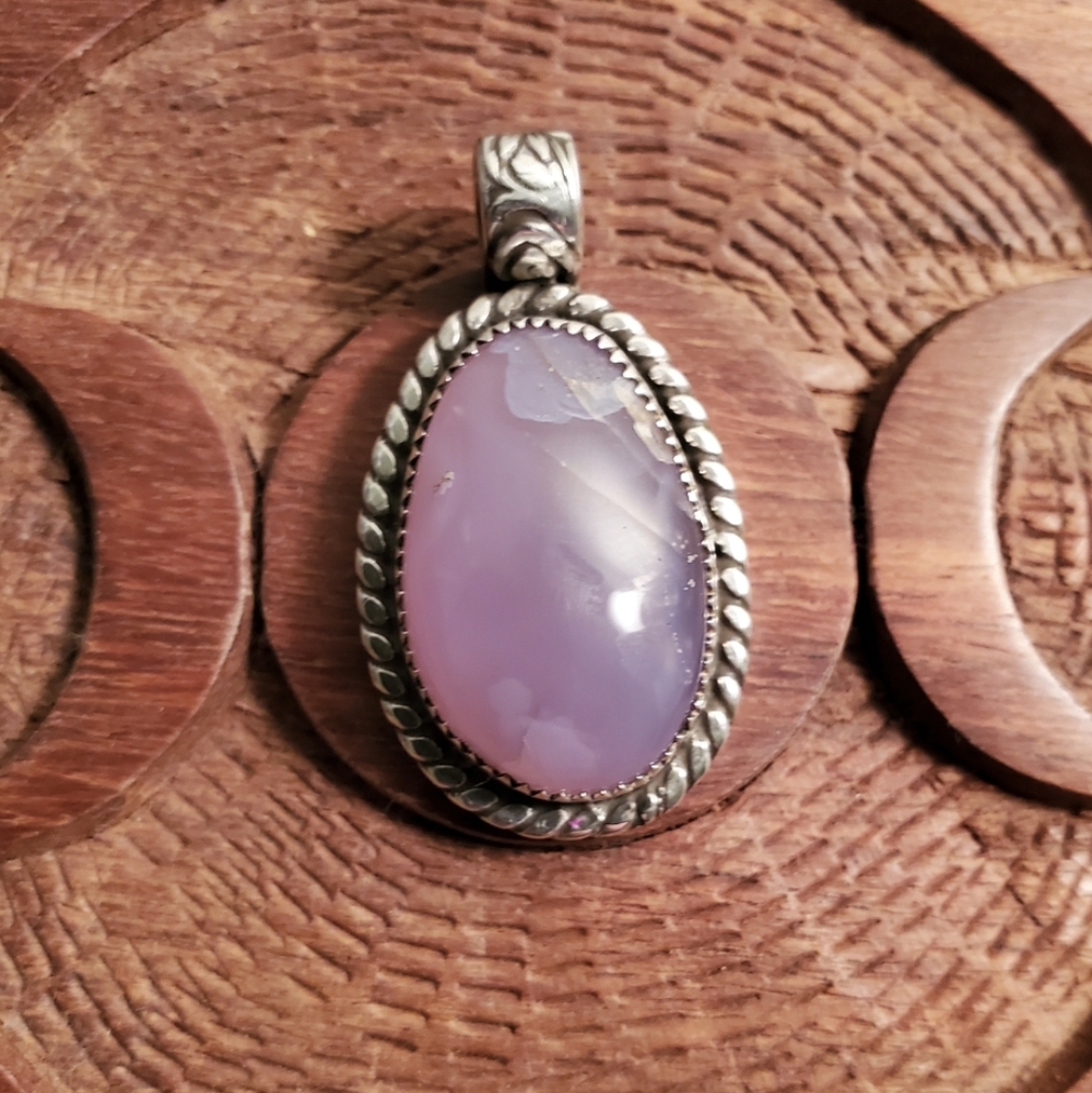 Holly blue agate gemstone one of a kind custom pendant sterling silver